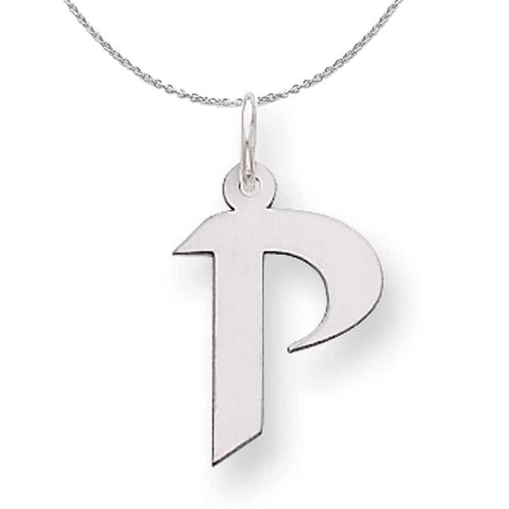 Silver Karlie Collection Block Initial Charm Letter P Necklace - 18 In